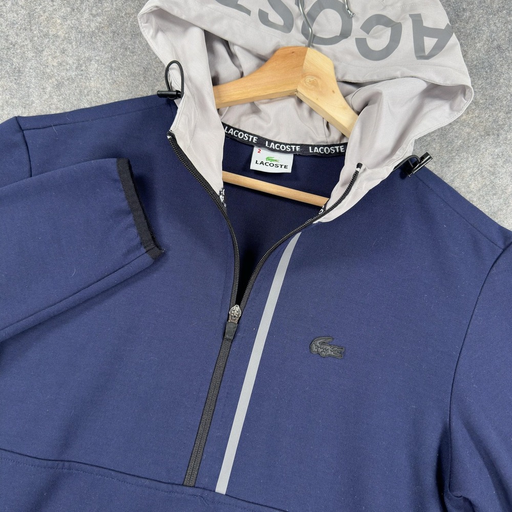 Lacoste Hoodie Mens Small Blue Quarter Zip Pullover Kangaroo Logo Graphic
